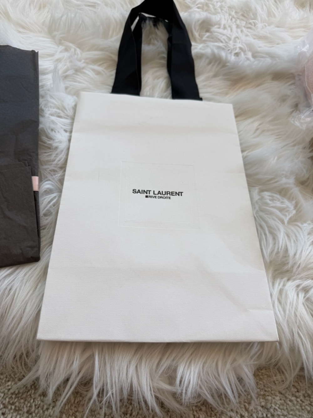 Saint Laurent Cream Tote Bag with Black Ribbon Handles🎁🎁🎉🎁🎊🎁🎁🎁